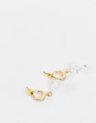 Reclaimed Vintage Inspired Unisex Crystal Huggie Hoops With Pearl Flowers In Gold
