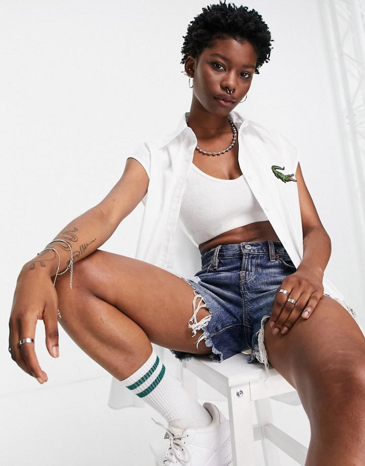 Lacoste Oversize Sleeveless Logo Shirt In White