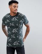 Asos Design Muscle T-shirt With Floral Print - Green