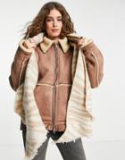 Topshop Neutral Animal Brushed Scarf In Beige-brown