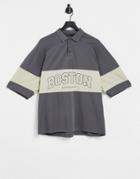 Asos Design Oversized Polo T-shirt With 3/4 Sleeves In Gray-grey
