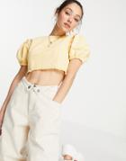 Topshop Puff Sleeve Denim Crop Top In Yellow