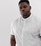 Asos Design Plus Regular Fit Ditsy Print Smart Shirt With Grandad Collar - White