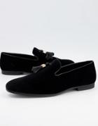 Asos Design Tassel Loafers In Black Faux Velvet