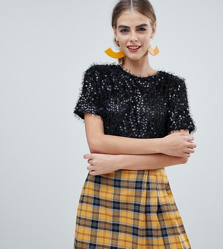 New Look Sequin T Shirt In Black