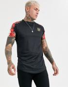 Siksilk Muscle T-shirt With Floral Side Print-black