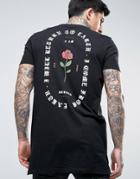 Asos Super Longline T-shirt With Gothic Text Print And Stepped Hem - Black