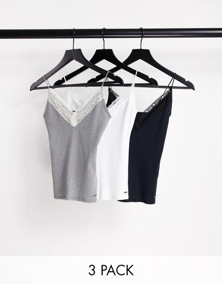 Hollister Lace Trim Tank Top 3 Multipack-navy