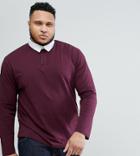 Asos Plus Relaxed Rugby Polo Shirt With Long Sleeve In Burgundy - Red