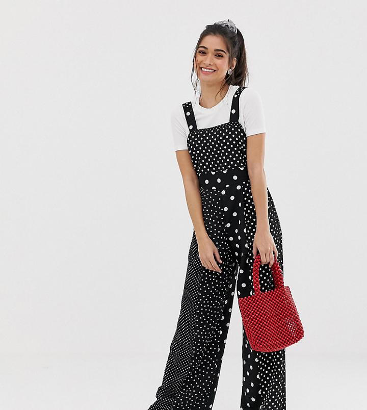 Miss Selfridge Petite Pinny Jumpsuit In Polka Dot-black
