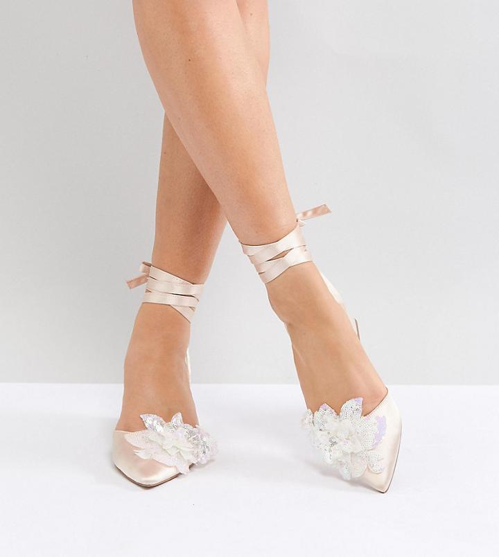 Asos Wonderlust Wide Fit Embellished Mid Heels - Beige