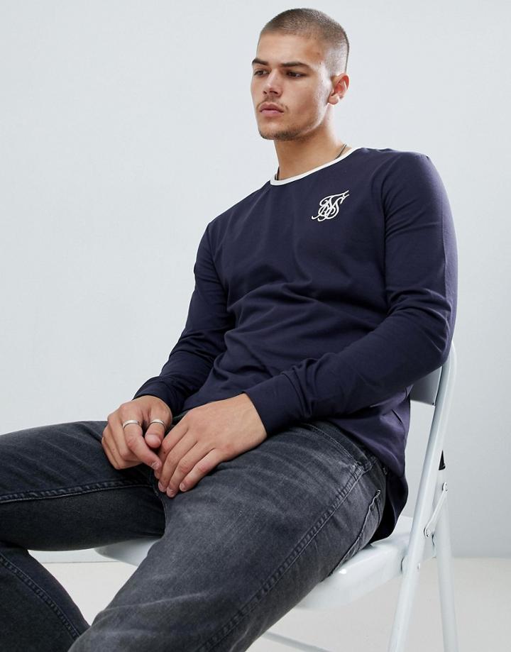 Siksilk Long Sleeve Ringer T-shirt In Navy - Navy