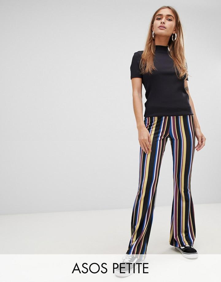 Asos Design Petite Flare Pants In Multi Stripe - Multi