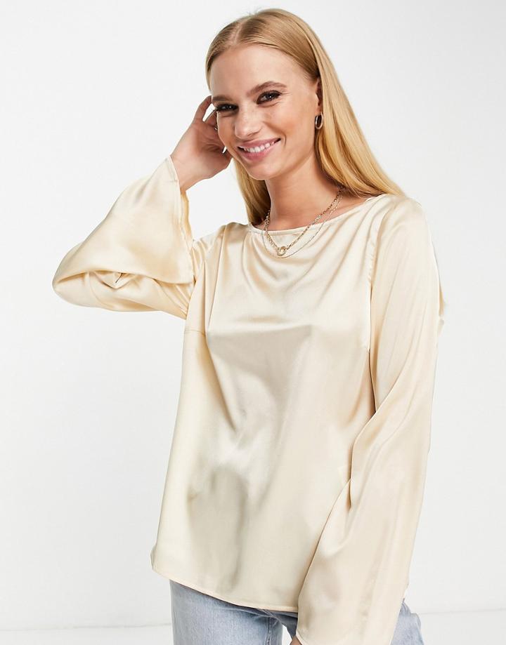 Vila Satin Boxy Top In Birch-white