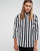 Asos Regular Fit Shirt With Black And White Stripe - Black
