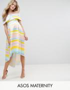 Asos Maternity Bright Stripe Deep Fold Dress - Multi