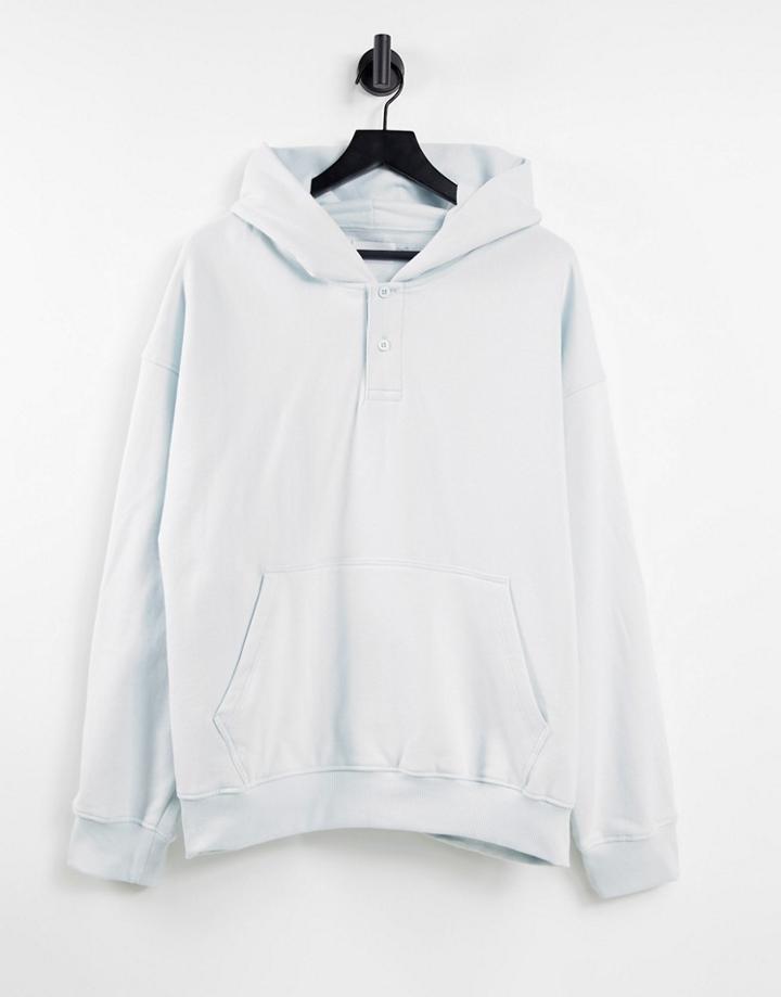 Topman Oversized Button Placket Hoodie In Blue