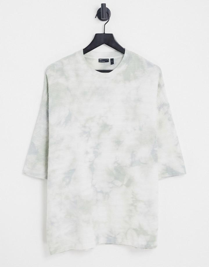 Asos Design Oversized T-shirt In Stripe Texture With Monochrome Wash-gray