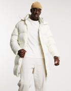 Asos Design Recycled Puffer Jacket In Longline In Ecru-white