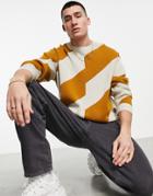 Asos Design Knitted Sweater With Spliced Stripe Design-brown