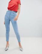 Chorus Raw Hem High Rise Skinny Jeans With Rose Embroidered Pocket - Blue