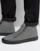 Asos Zip Boots In Gray Faux Suede With Chunky Sole - Gray