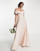 Asos Edition Satin Bardot Maxi Dress With Full Skirt In Blush-pink