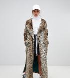Story Of Lola Faux Fur Longline Leopard Print Coat - Multi