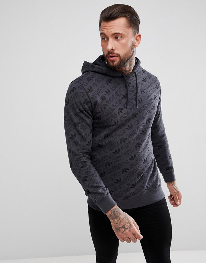 Adidas Originals Pullover Hoodie With All Over Print In Black Ce1554 - Black