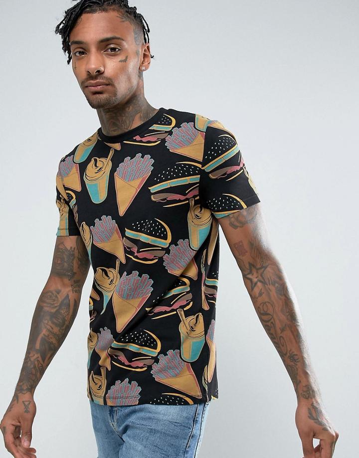 Asos Muscle T-shirt With All Over Junk Food Print - Black