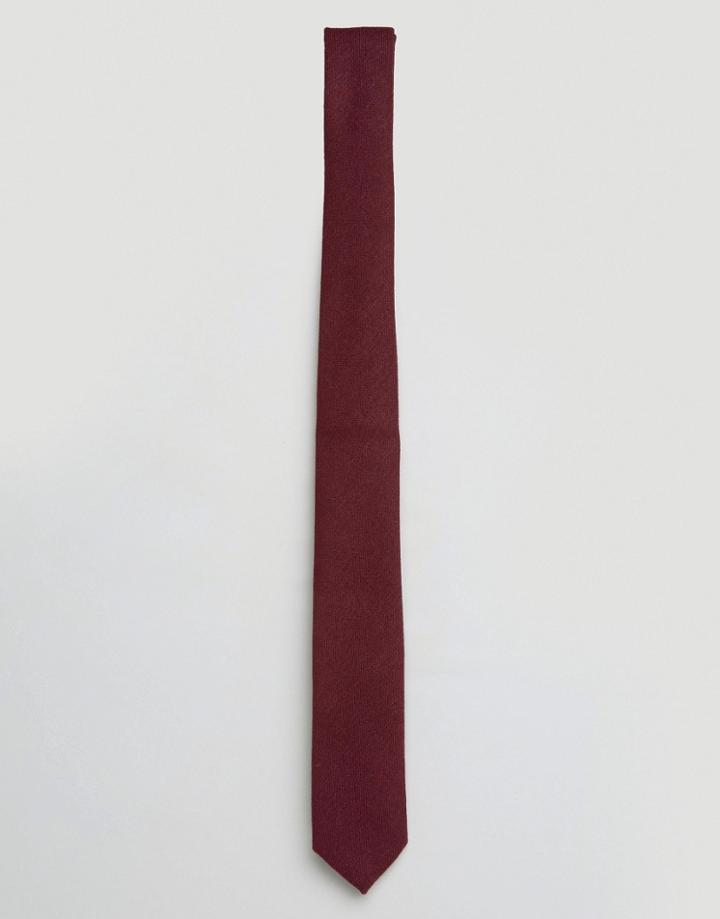 Asos Slim Tie In Burgundy Texture - Red