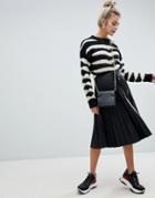 Bershka Pleated Faux Leather Skirt - Black