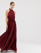 Asos Design High Neck Pleated Maxi Dress - Red