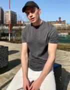 Asos Design T-shirt With Crew Neck And Roll Sleeve In Charcoal Marl-grey