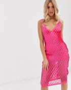 Asos Design Laser Cut Scuba Column Midi Dress-pink