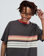 Asos Design Oversized Retro Stripe T-shirt In Textured Fabric - Black