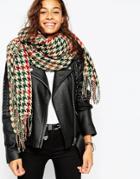 Asos Oversized Scarf In Blown Up Tweed Check With Tassels - Multi