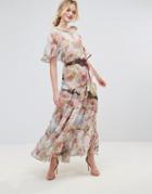 Traffic People Floral Belted Maxi Dress - Multi