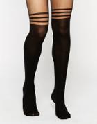 Asos 3 Stripe Over The Knee Tights With Support - Black