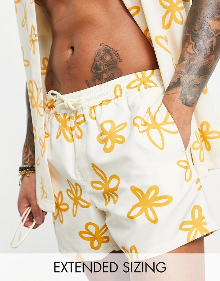 Asos Design Swim Shorts With Floral Print - Part Of A Set-white