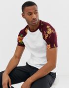 Asos Design T-shirt With Raglan Floral Printed Sleeves - Multi