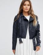 Lunik Pu Biker Jacket - Navy