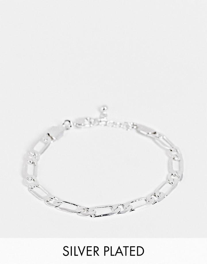 Asos Design 7mm Figaro Chain Bracelet In Real Silver Plate