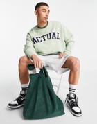 Asos Actual Oversized Sweatshirt With Quilting And Applique Logo In Green