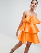 Asos Design Tiered Ruffle Bandeau Mini Dress - Orange