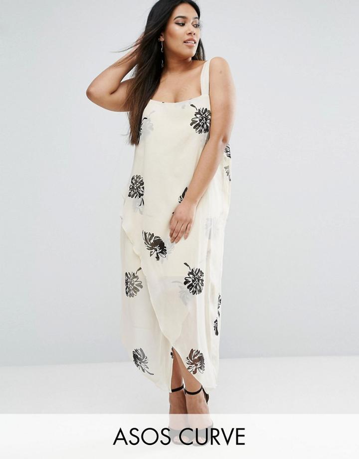 Asos Curve Mono Floral Strap Cami Midi Dress - Multi