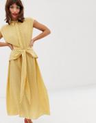 & Other Stories Waist Knot Midi Dress In Yellow Print-multi