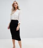 Asos Design Petite Midi Pencil Skirt In Jersey With Back Split - Black