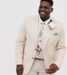 Asos Design Plus Wedding Super Skinny Suit Jacket In Stone Linen - Stone