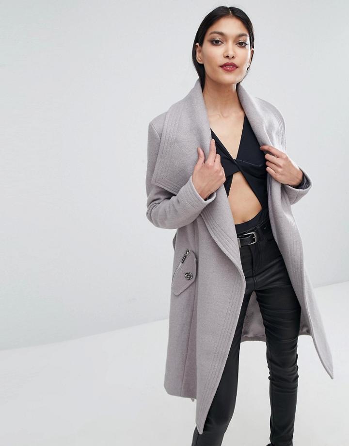 Lipsy Wrap Front Coat - Gray